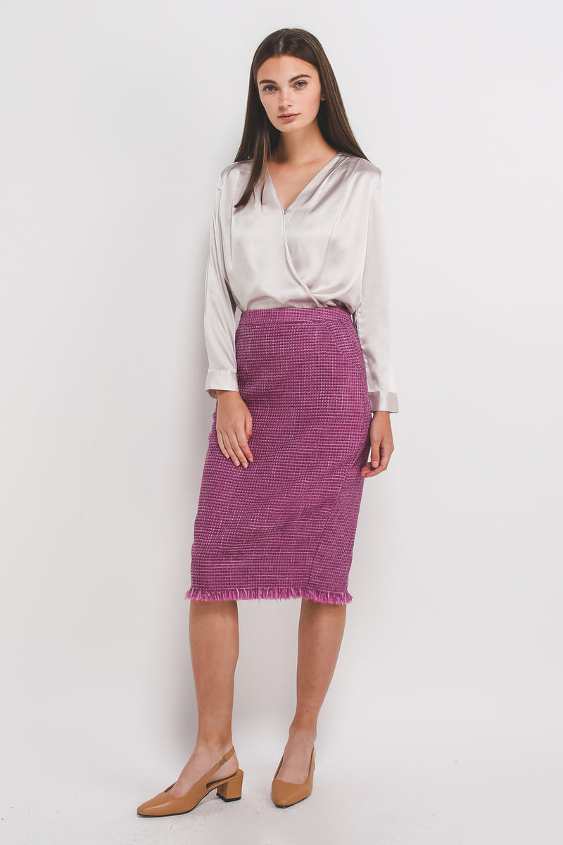 Tweed Midi Pencil Skirt In Magenta Pink