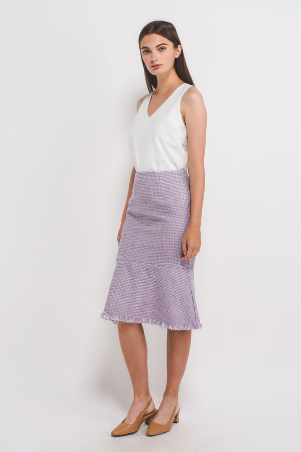 Tweed Mermaid Midi Skirt In Lilac