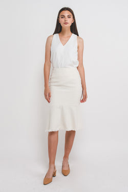 Tweed Mermaid Midi Skirt In White