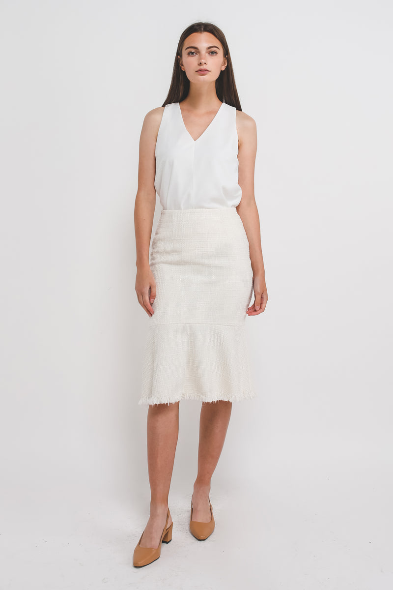 Tweed Mermaid Midi Skirt In White