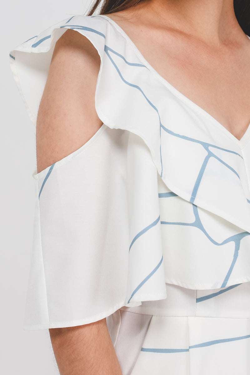 KLARRA x Caro Yanez | Asymmetrical Off Shoulder Sleeved Jumpsuit In Print