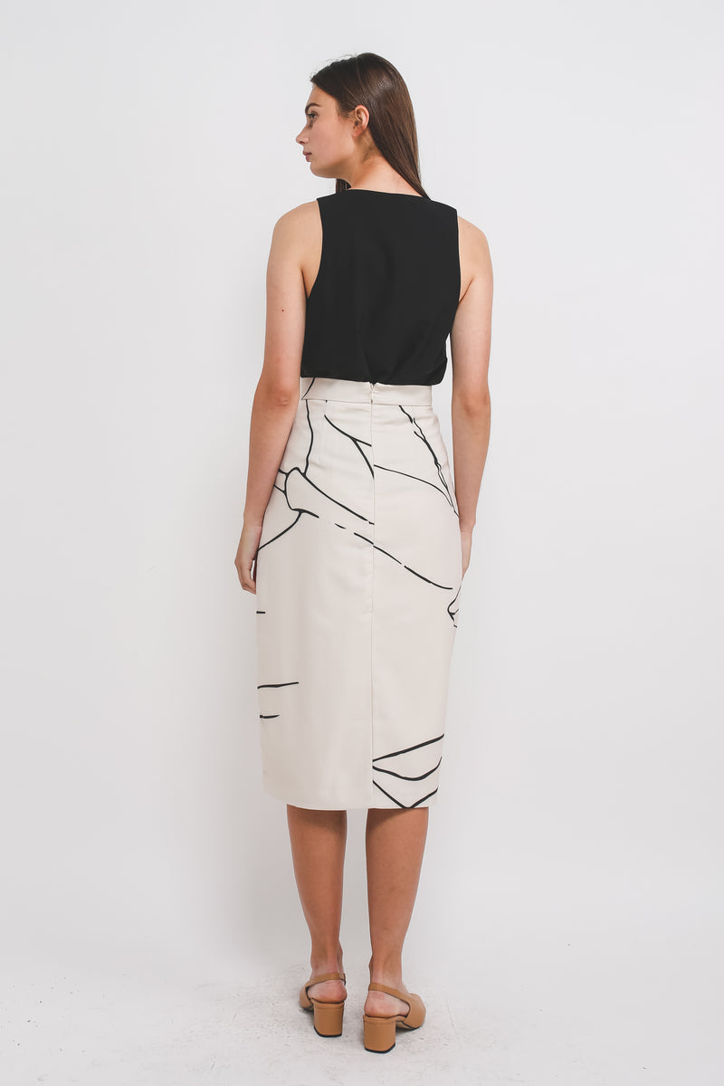 KLARRA x Caro Yanez | Front Slit Midi Skirt In Print