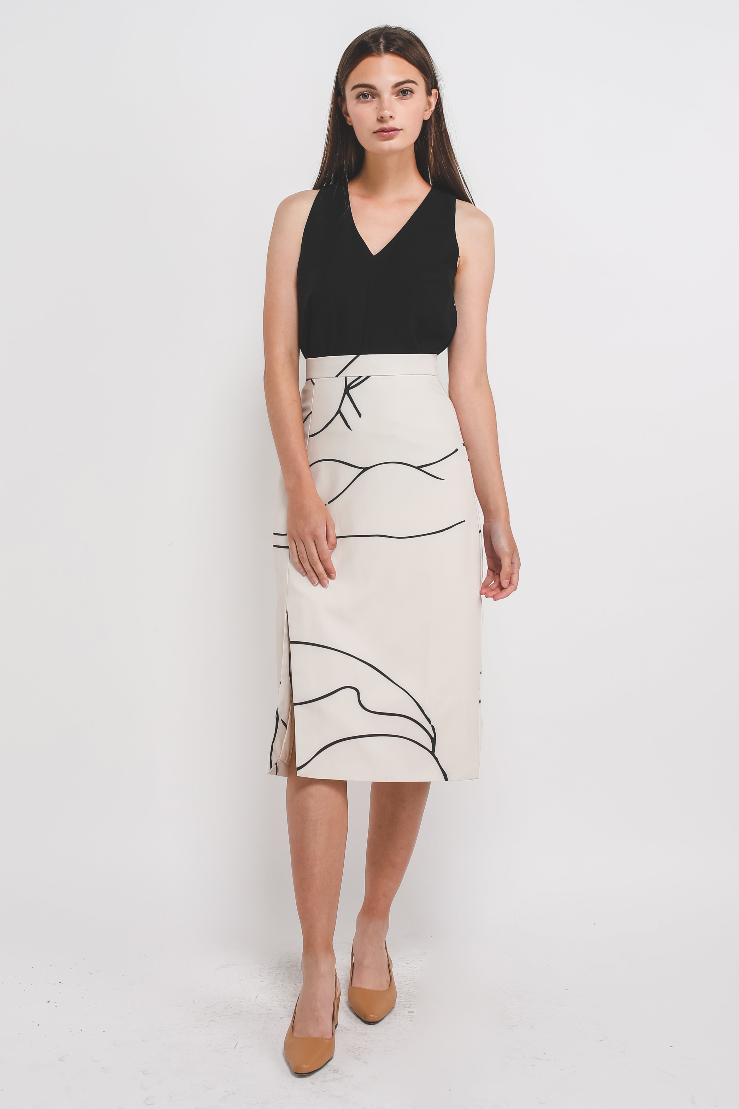 KLARRA x Caro Yanez | Front Slit Midi Skirt In Print