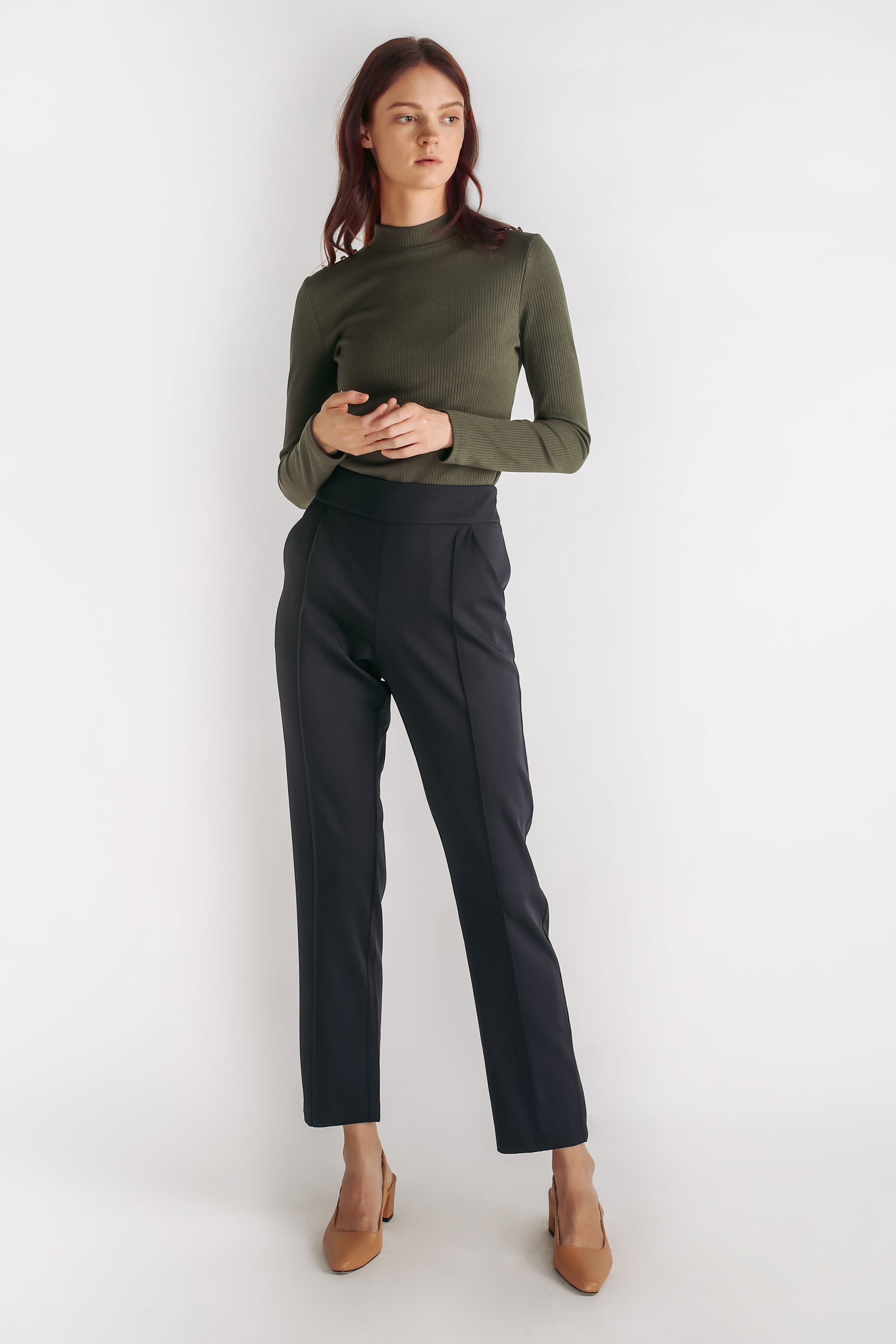 High Waisted Tailored Trousers In Navy Blue