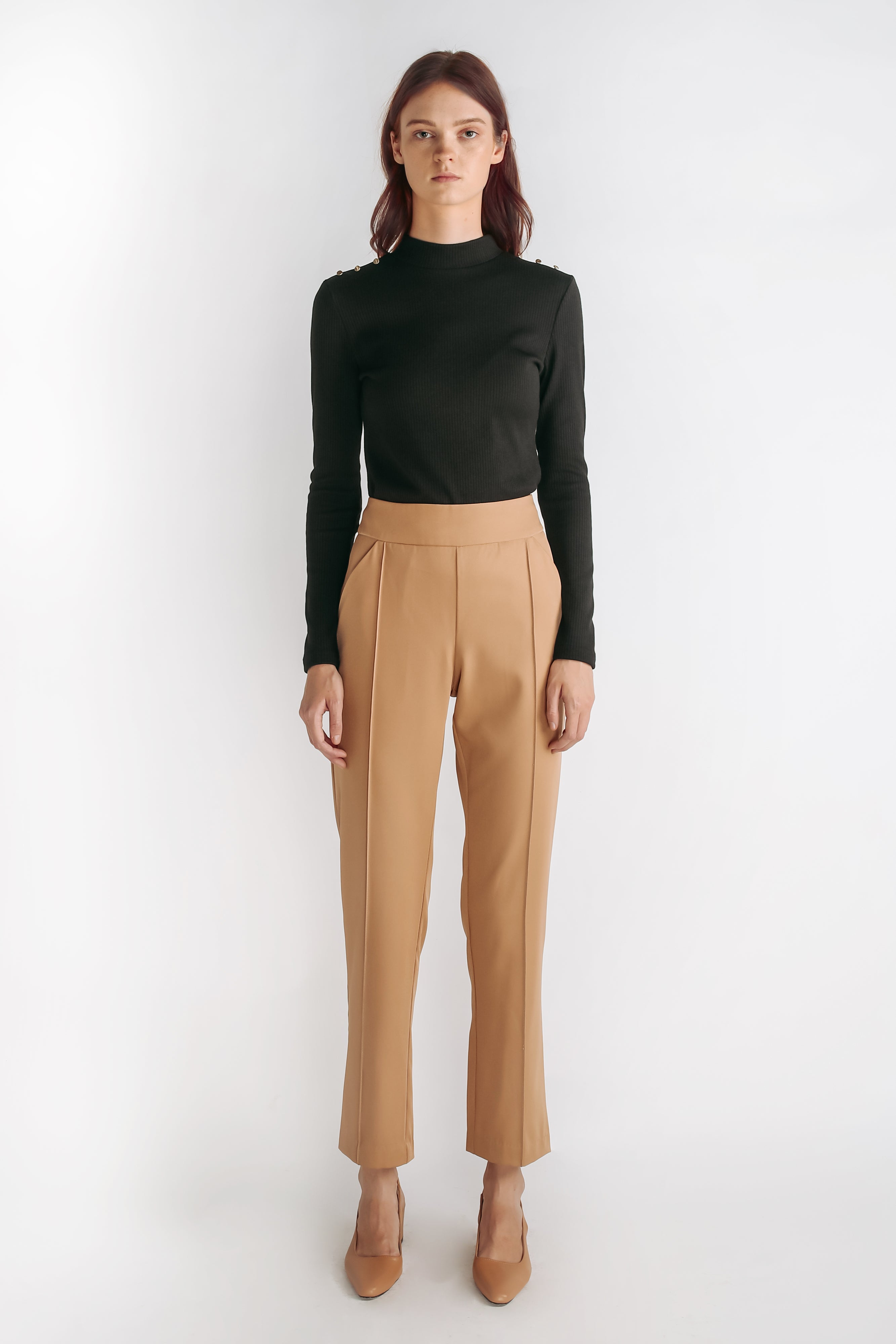 High Waisted Tailored Trousers In Camel