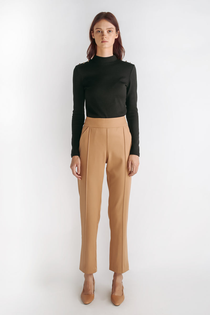 High Waisted Tailored Trousers In Camel – KLARRA