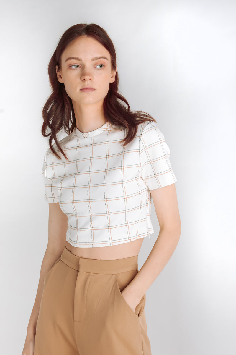 Checkered Crop Top in White