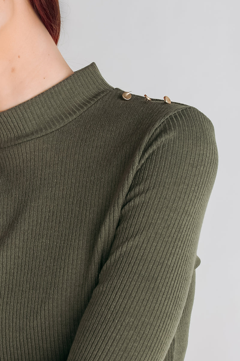 Shoulder Detailing Knit Top In Army Green