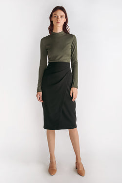 Folded Drape Midi Skirt In Black