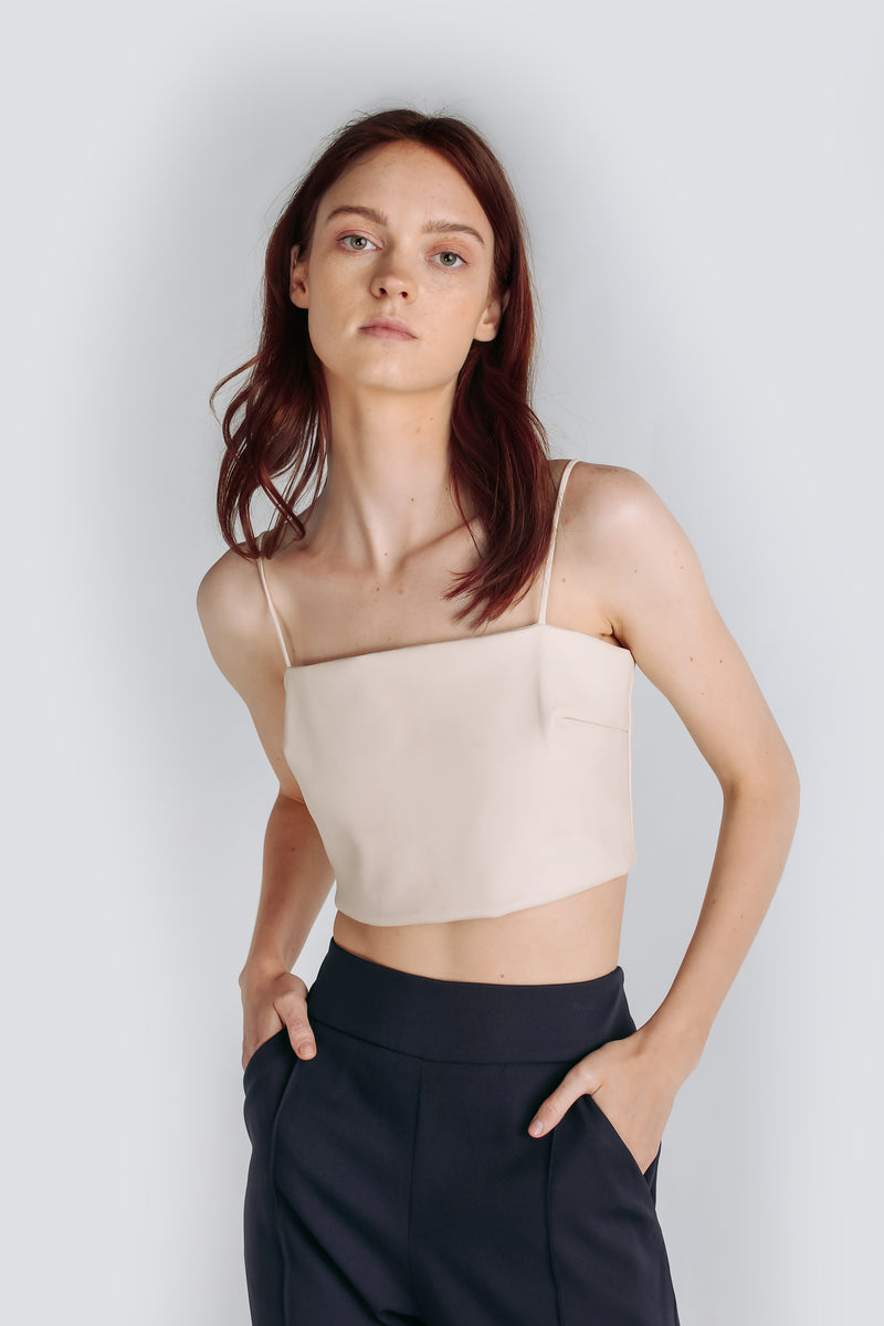Leather Tube Top In Cream
