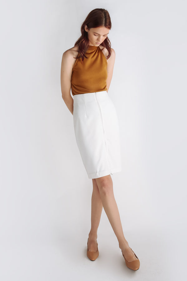 Zip Up Pencil Skirt In White