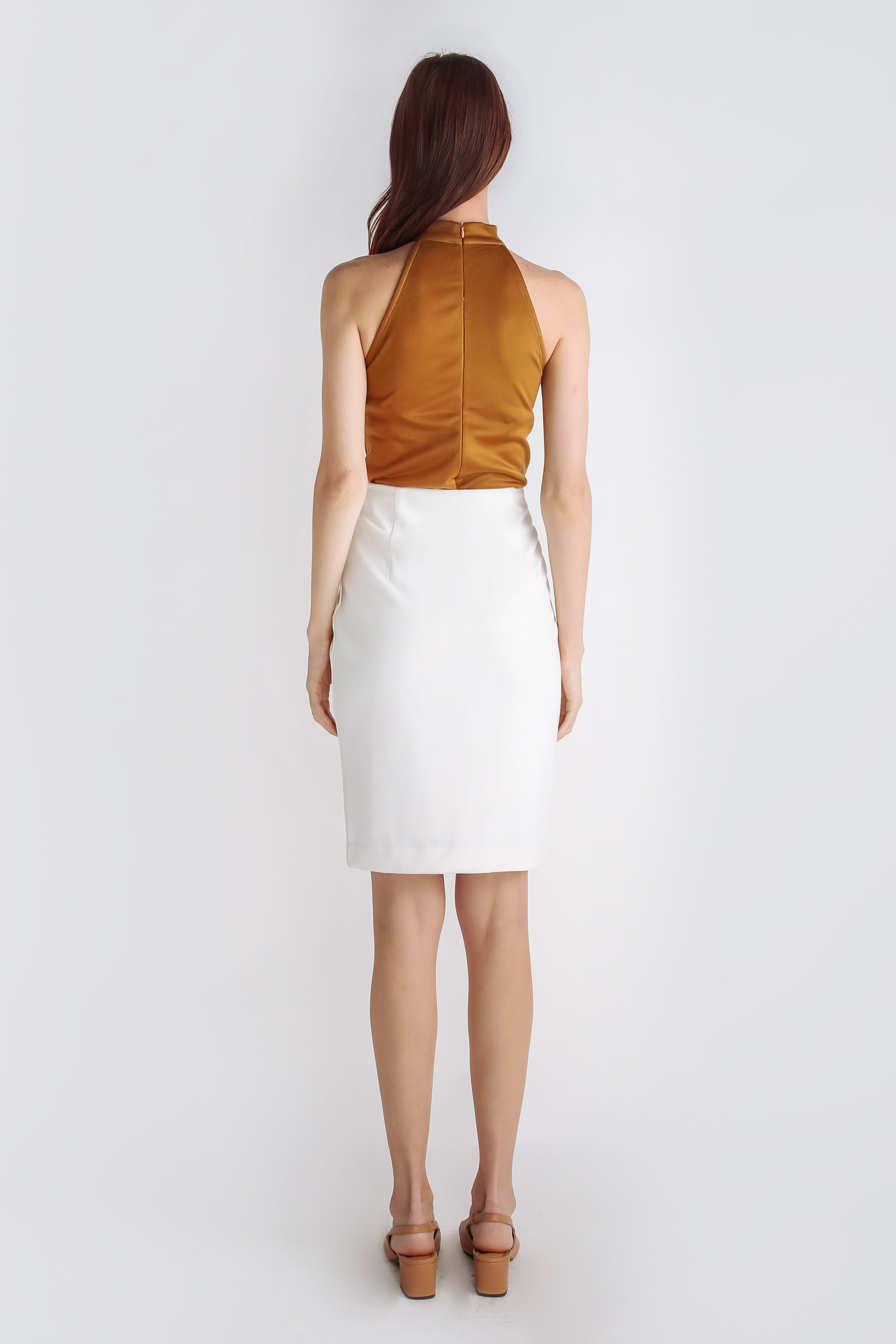 Zip Up Pencil Skirt In White