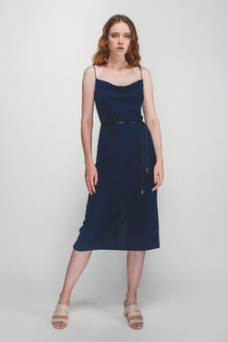 Drape Detail Neckline Knitted Dress In Blue