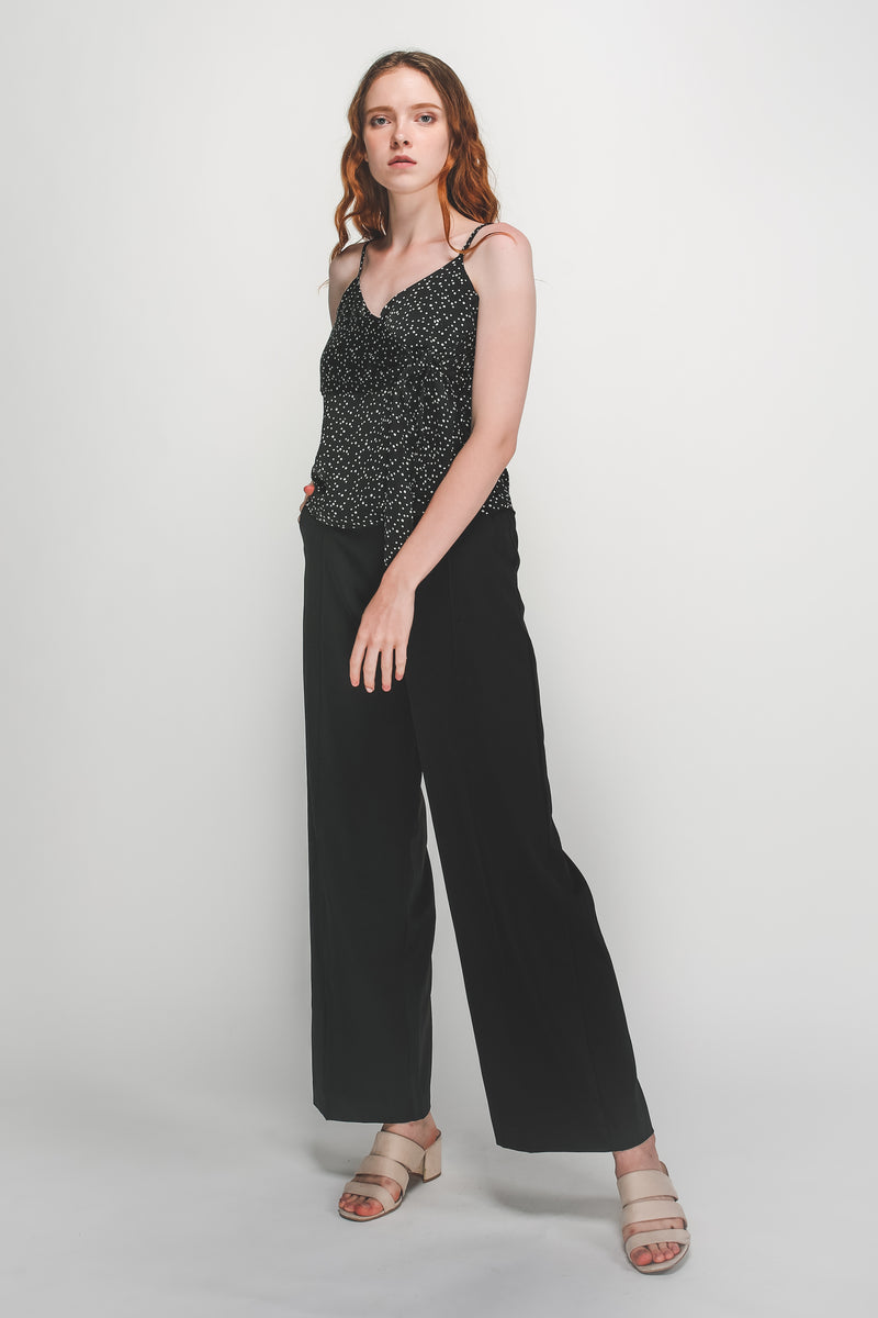 Tie Wrap Detail Camisole In Black Polka Dot