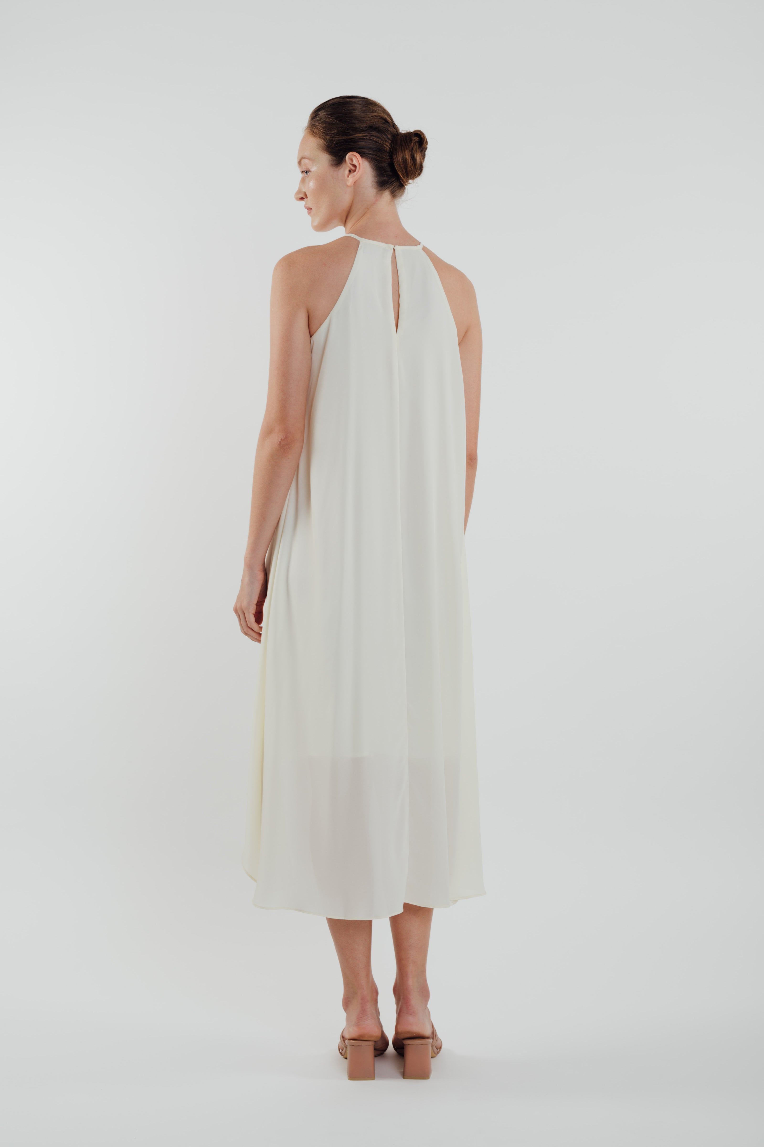 Pleated Halter Dress in Ivory