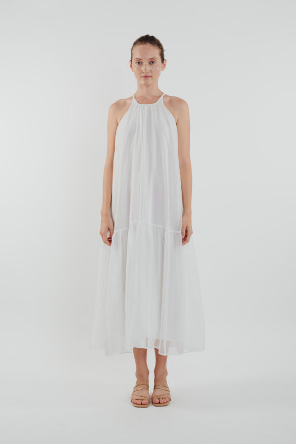 Chiffon Tiered Maxi Dress in White