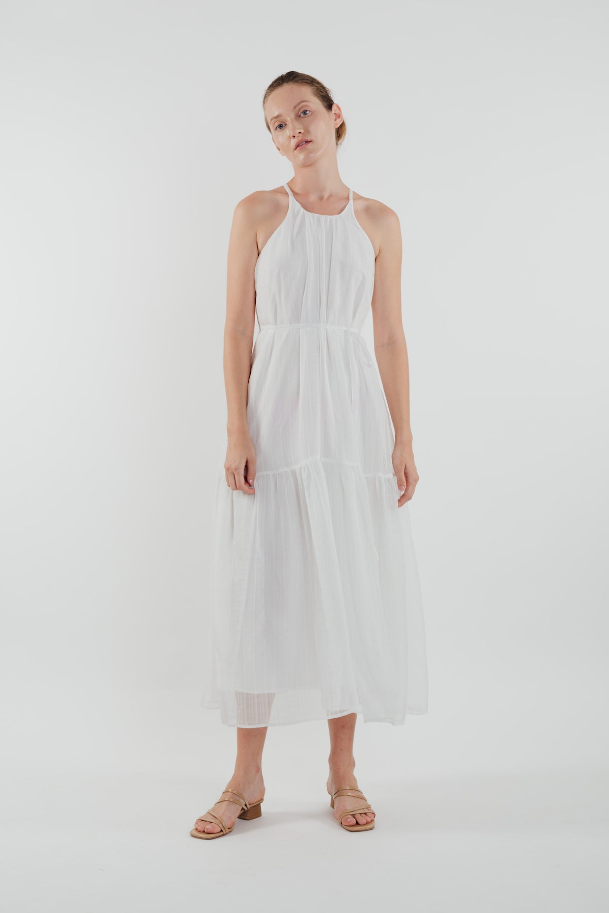 Chiffon Tiered Maxi Dress in White