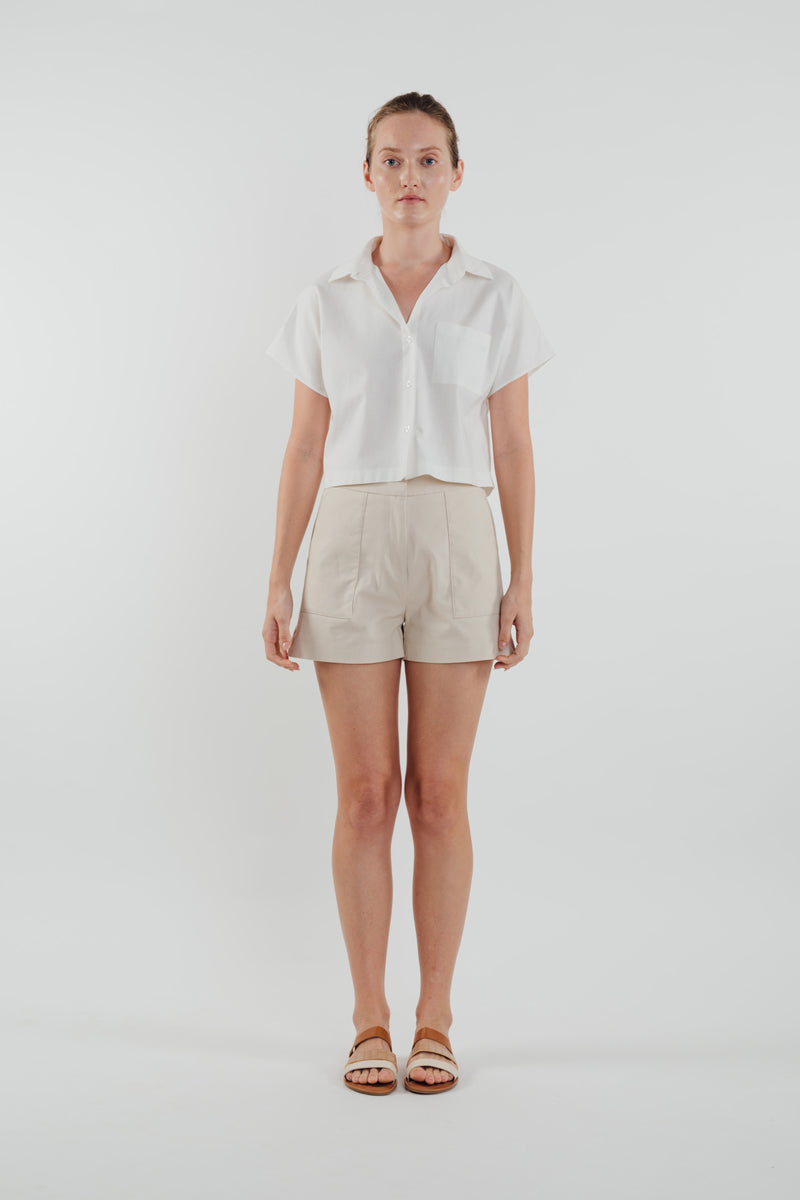 Linen Cropped Shirt in White