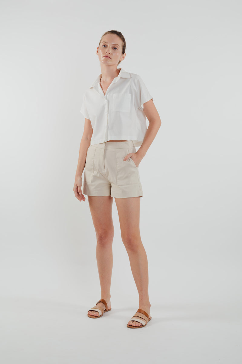 Linen Cropped Shirt in White