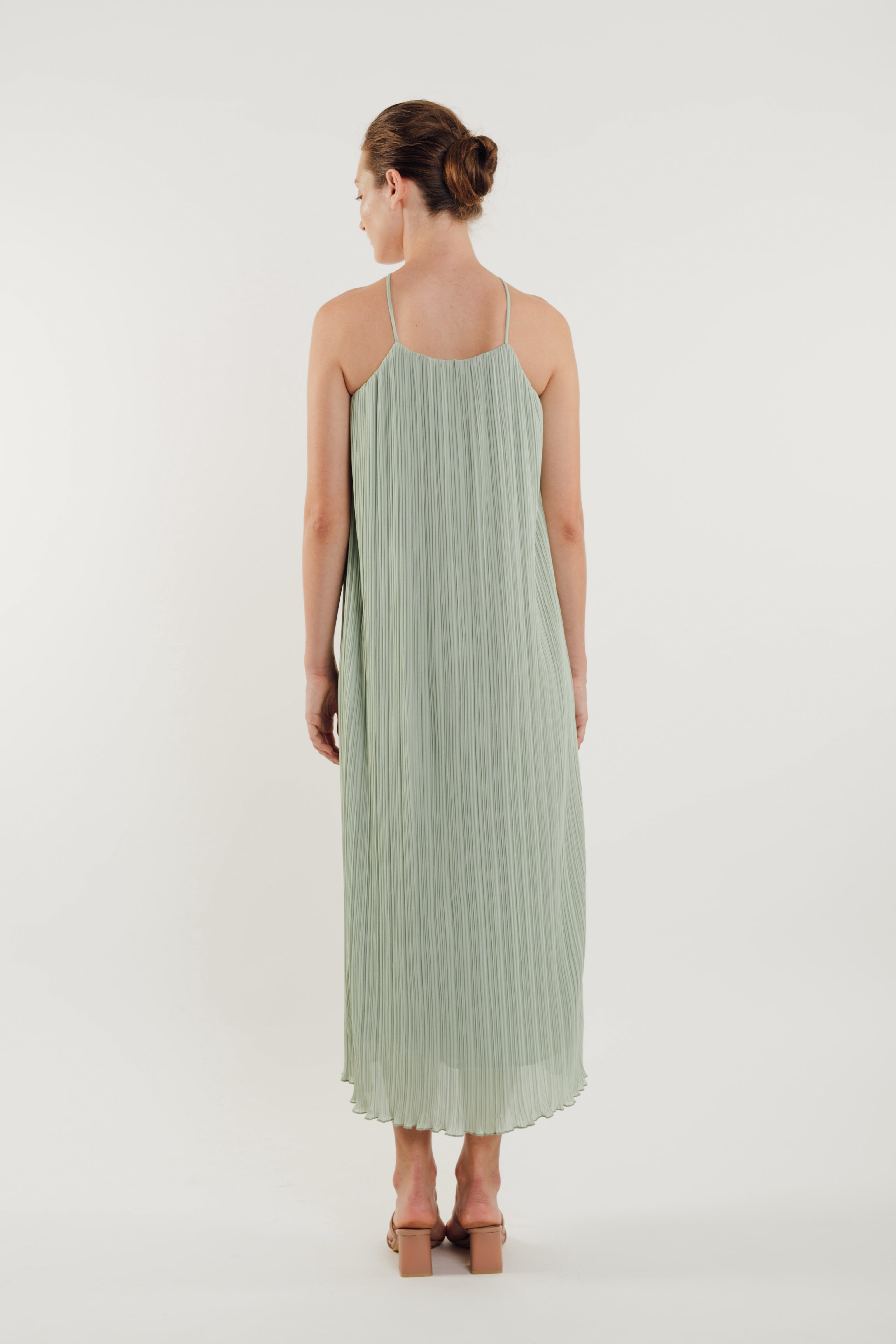 Halter Pleated Maxi Dress in Sage