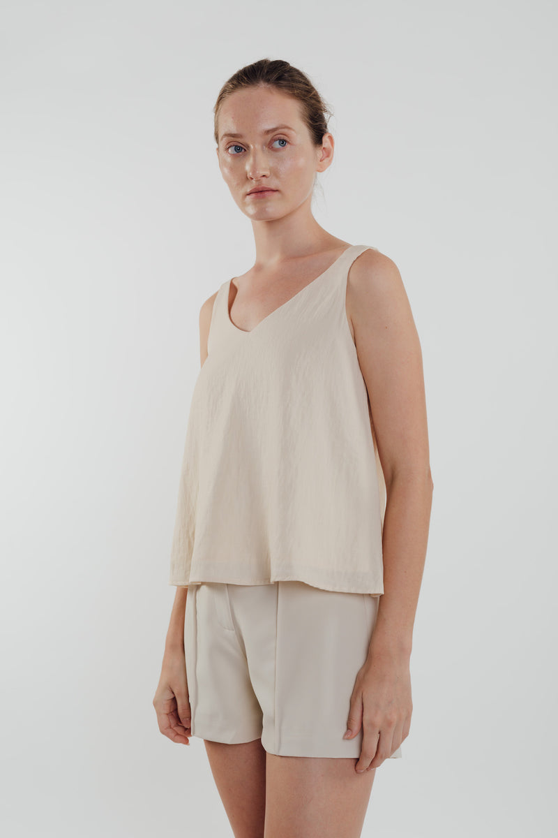 V Neck Flared Top in Ecru
