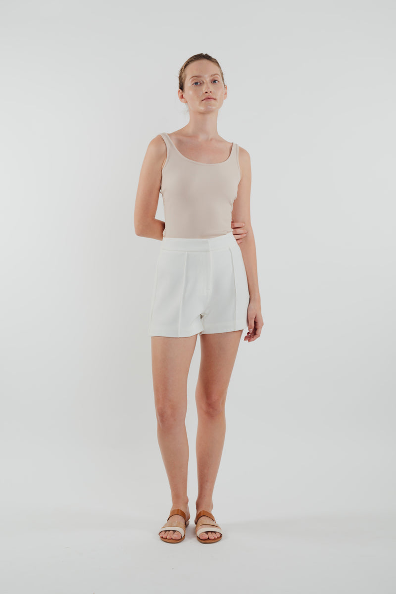 High Waisted Foldlines Shorts in White