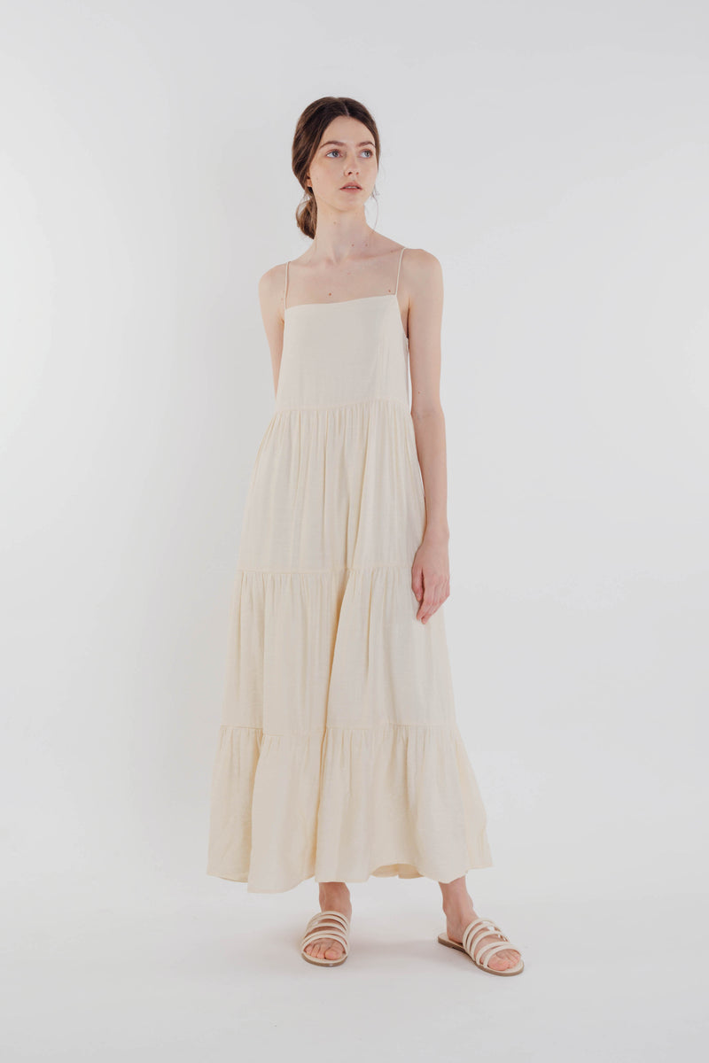 Tencel Tiered Maxi Dress in Soft Yellow