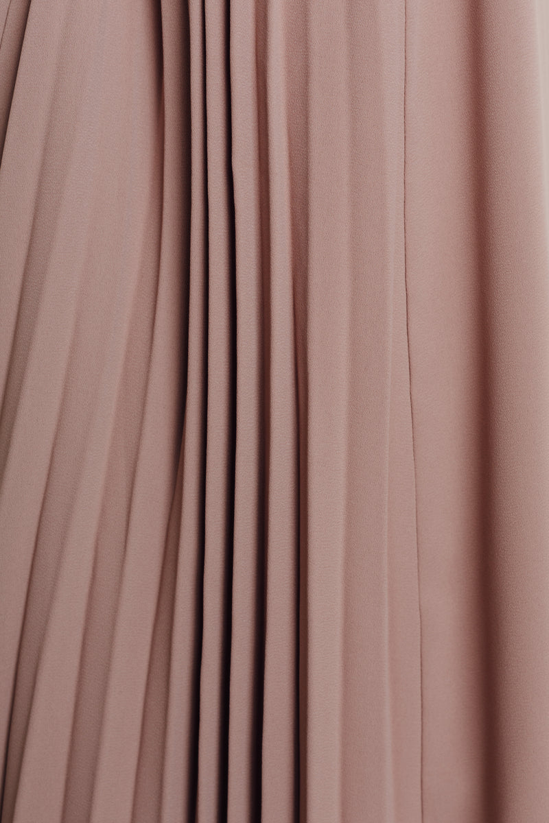 Asymmetric Pleated Dress in Muted Rose