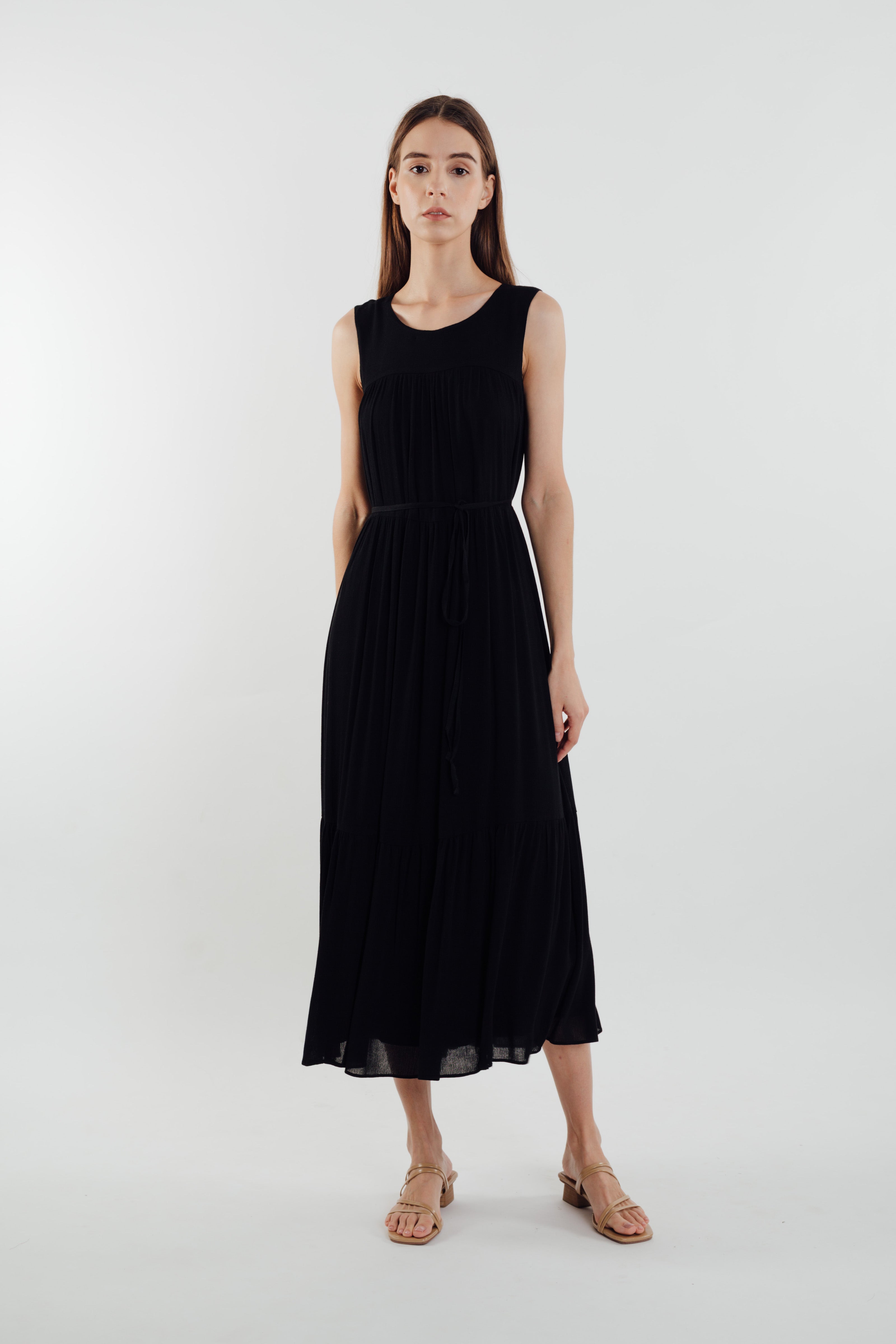 Tiered Textured Maxi Dress in Black (Sale)
