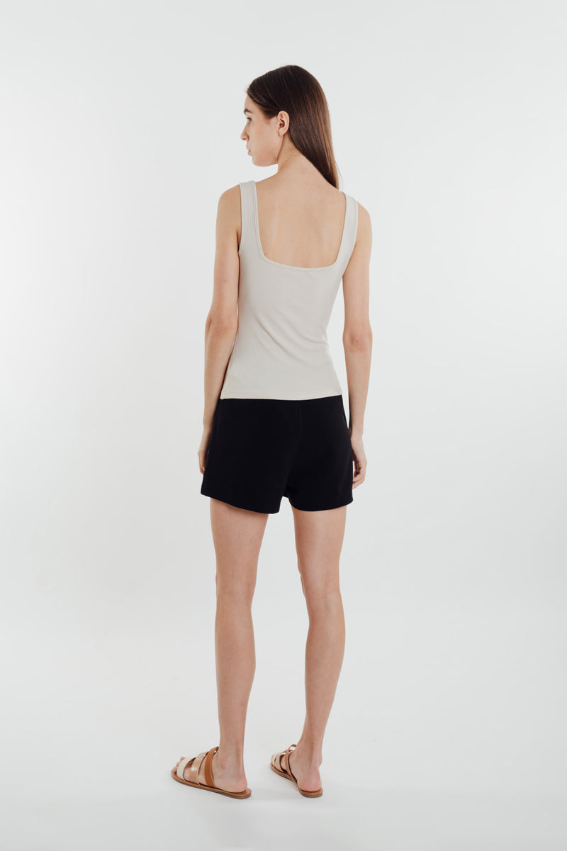 Square Neck Knit Tank in Natural