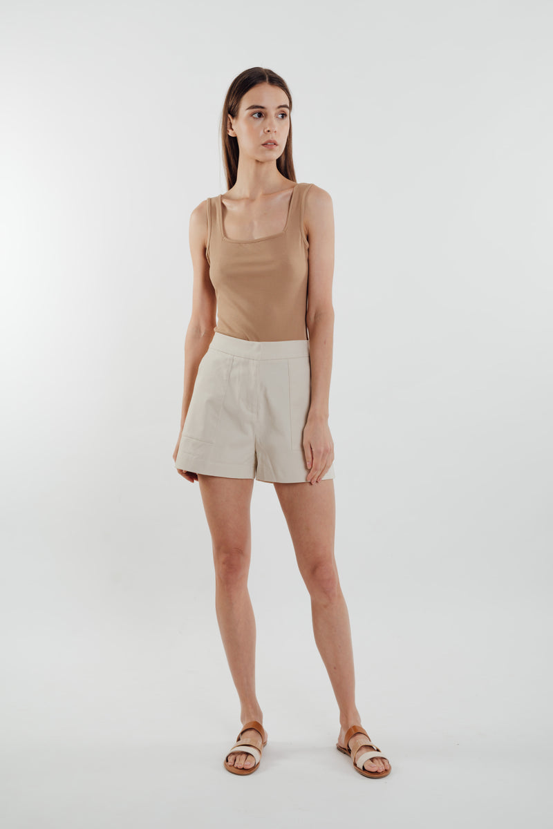 Square Neck Knit Tank in Sand