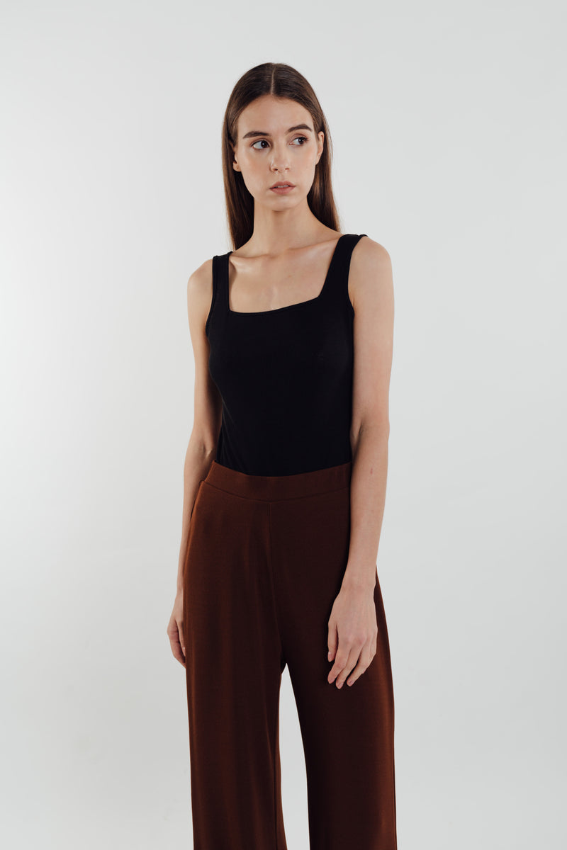 Textured Ribbed Knit Tank in Black