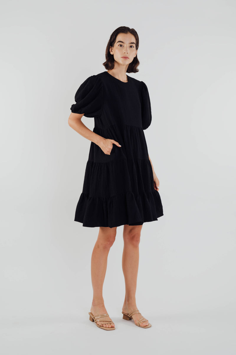 Textured Mini Dress in Black