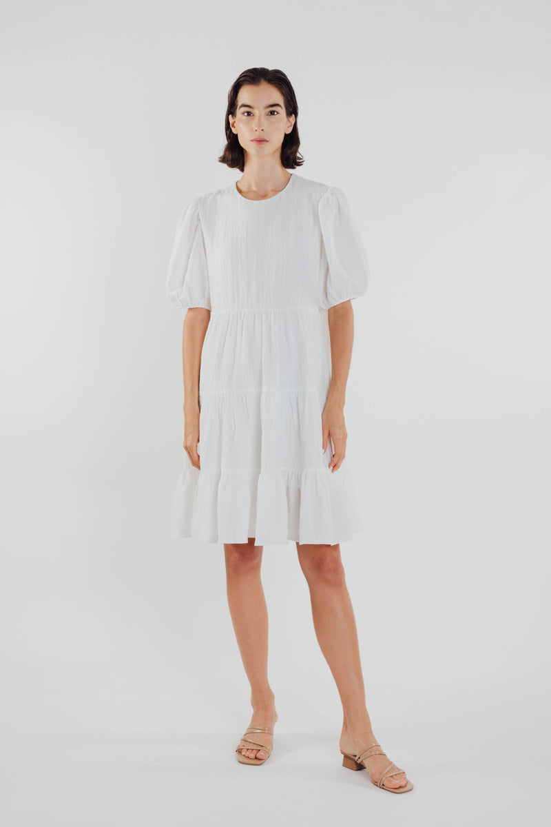 Textured Mini Dress in White