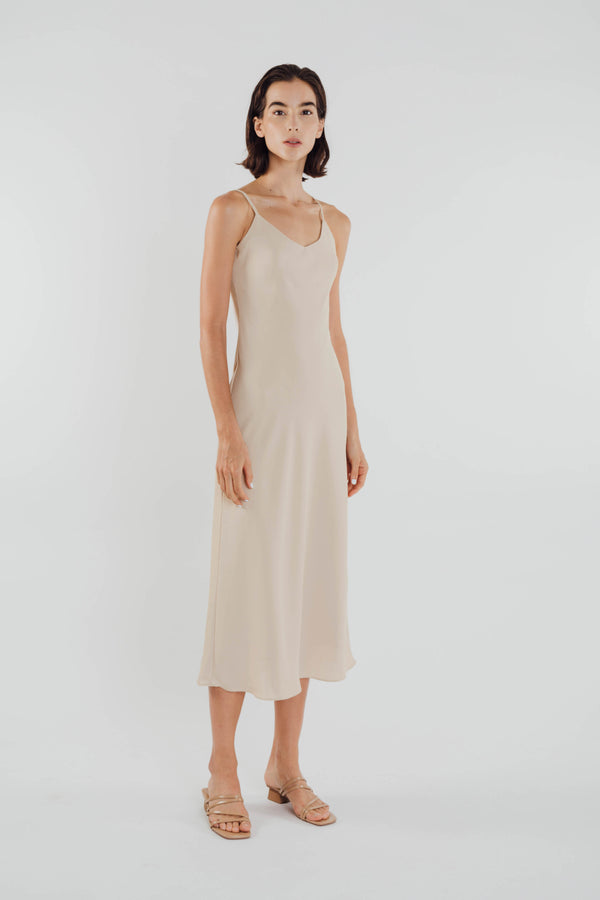 V Neck Slip Dress in Sand