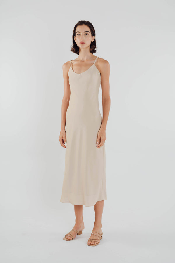 V Neck Slip Dress in Sand