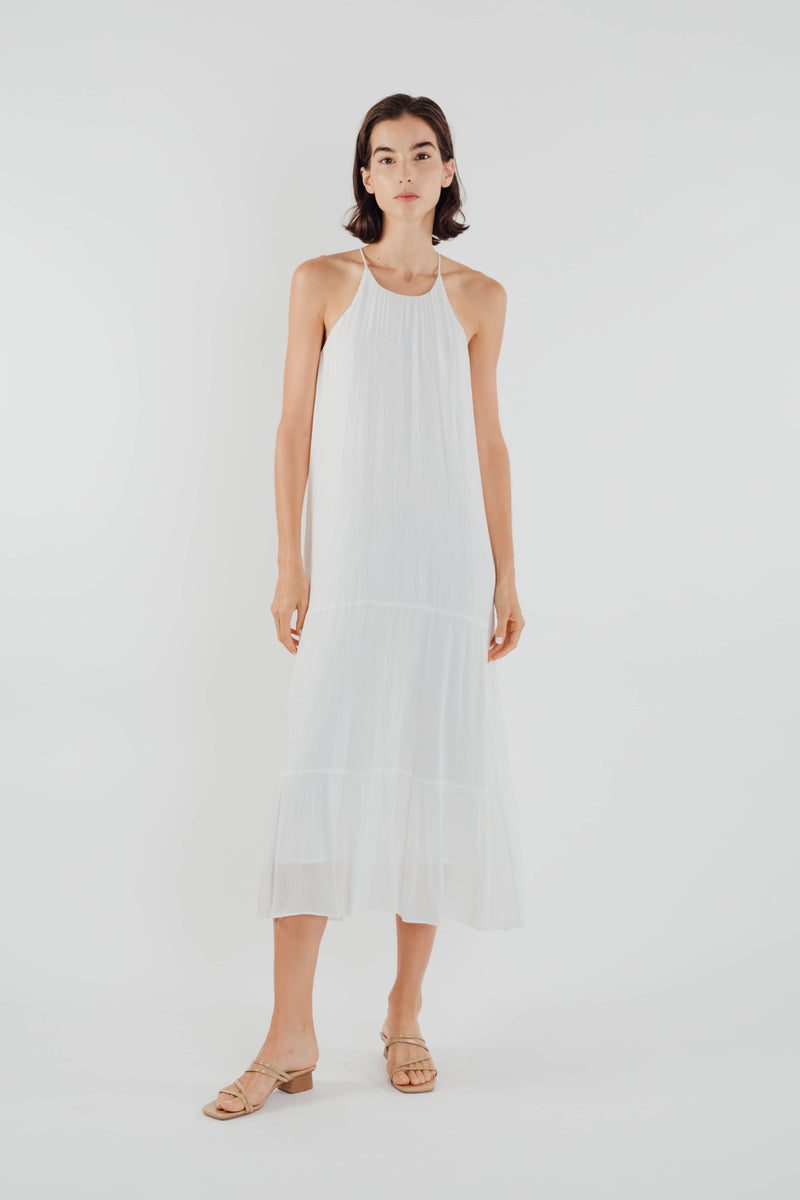 Textured Crepe Maxi Dress in White