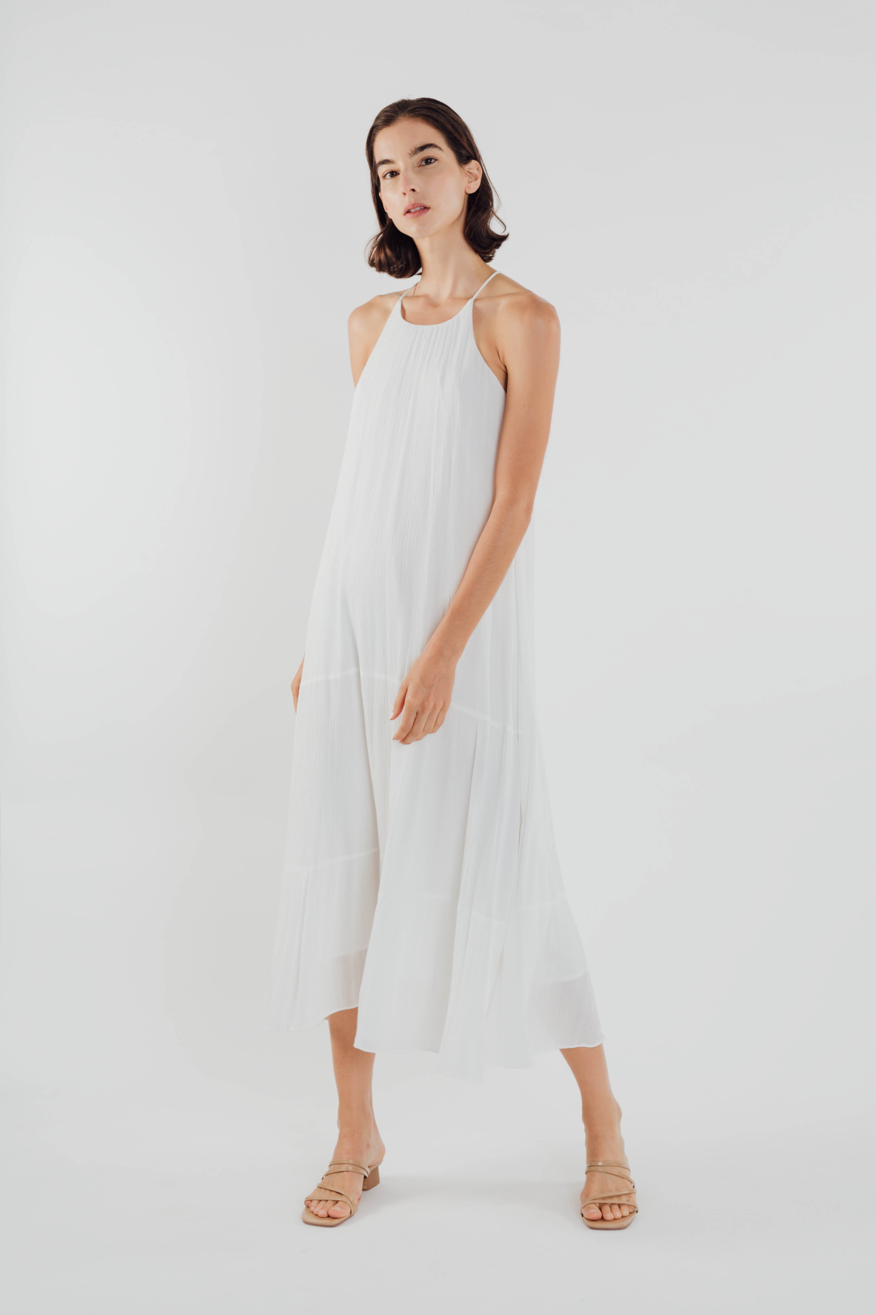 White crepe maxi dress fashion