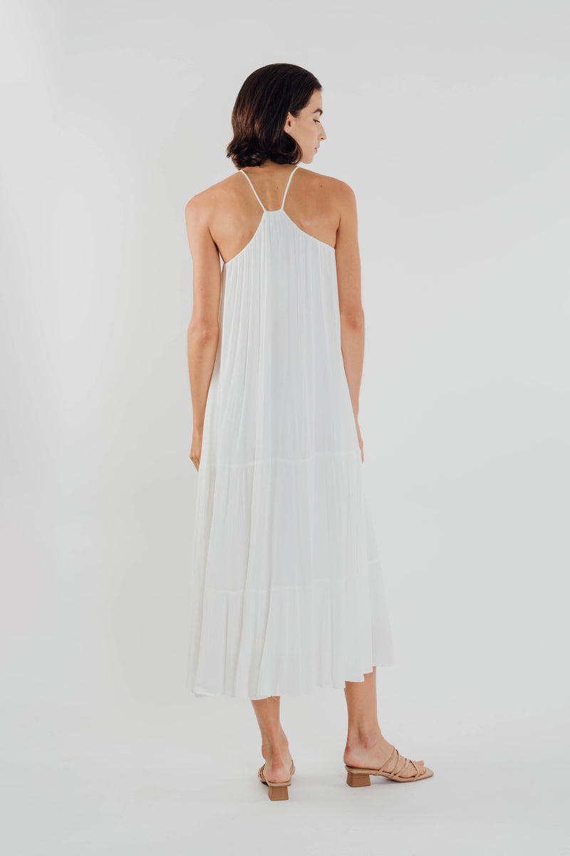Textured Crepe Maxi Dress in White