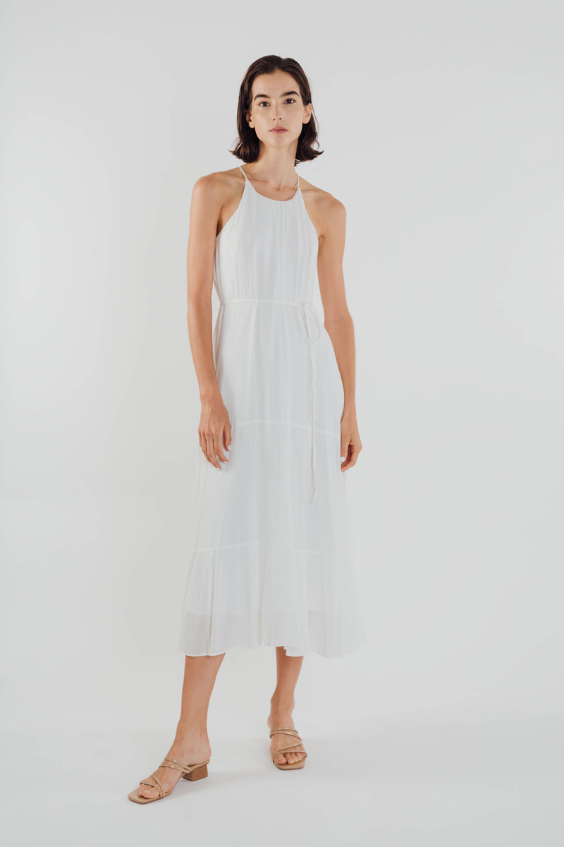 Textured Crepe Maxi Dress in White
