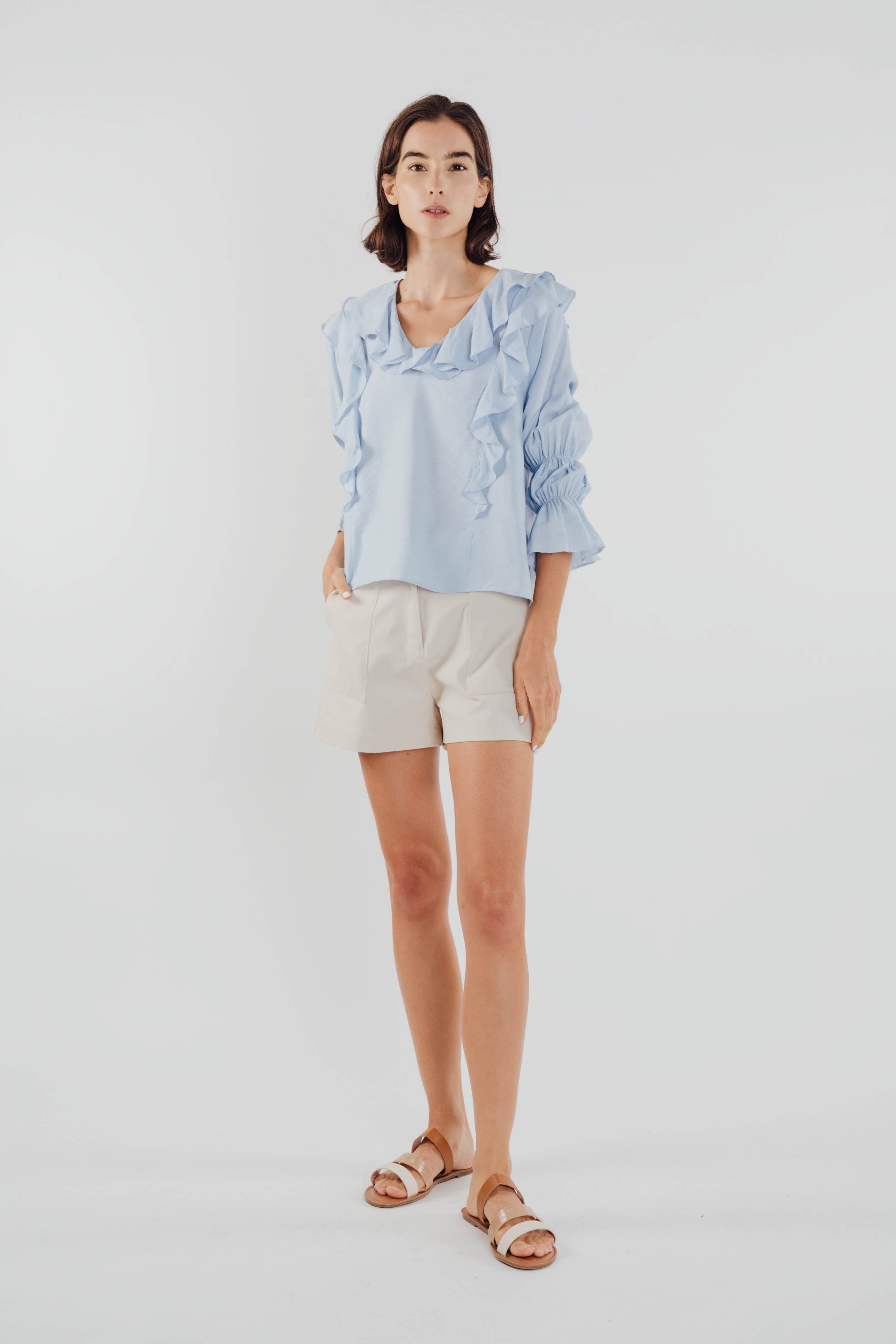 Frilled Top in Sky (Sale)