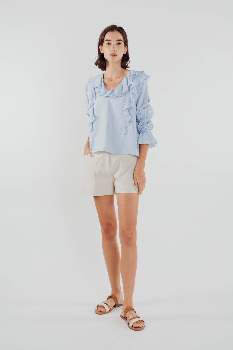 Frilled Top in Sky