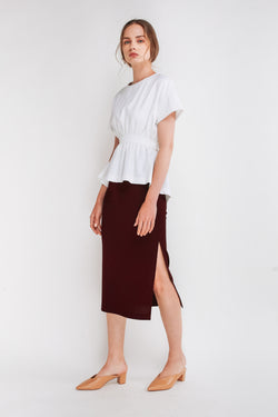 Ribbed Knit Straight Skirt In Maroon
