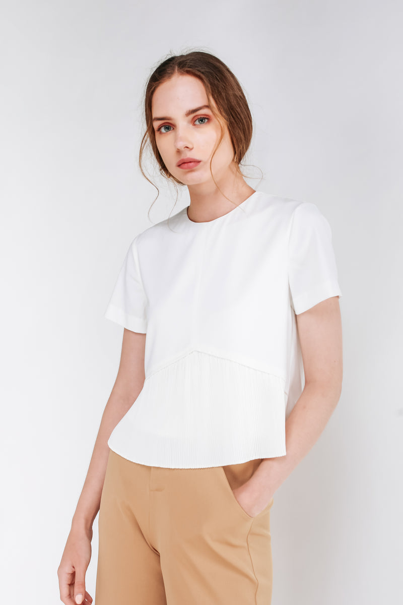 Pleated Hem Top In White