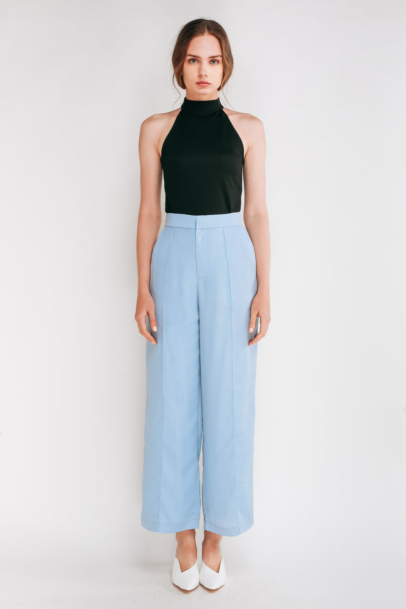 High Waisted Trousers With Stitchlines In Sky Blue