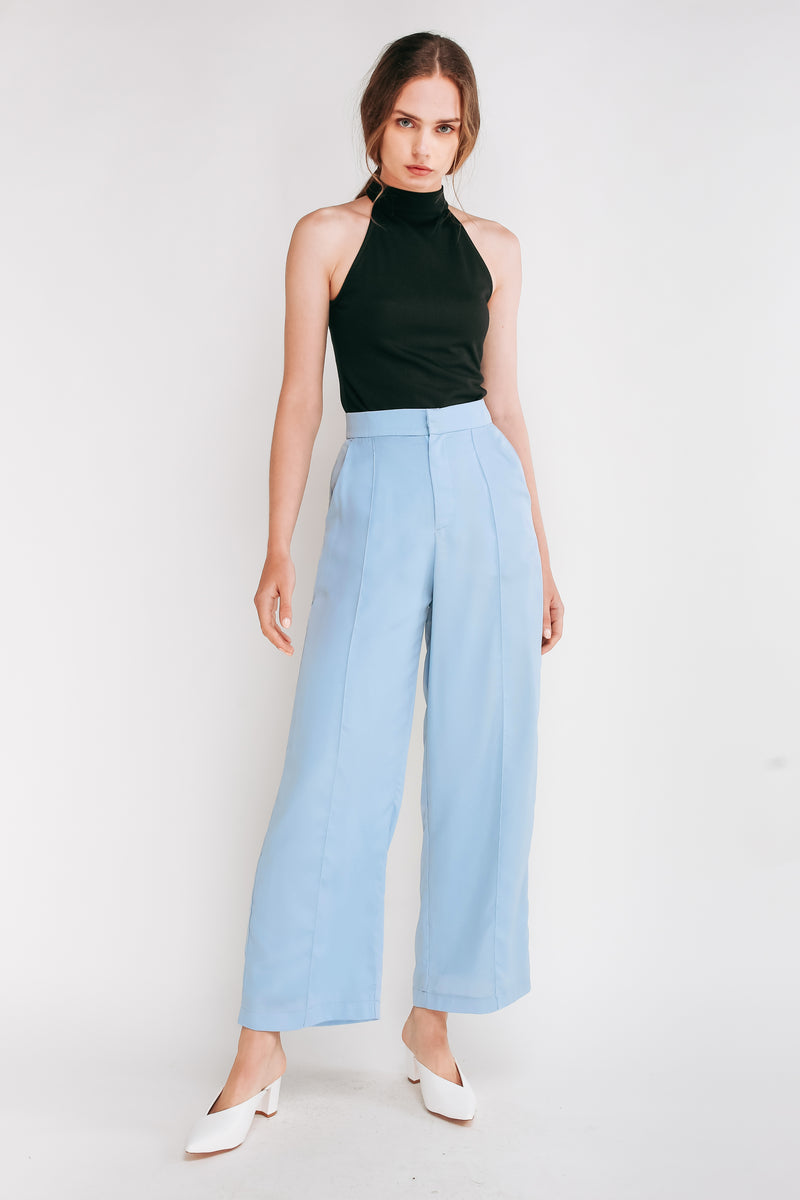 High Waisted Trousers With Stitchlines In Sky Blue