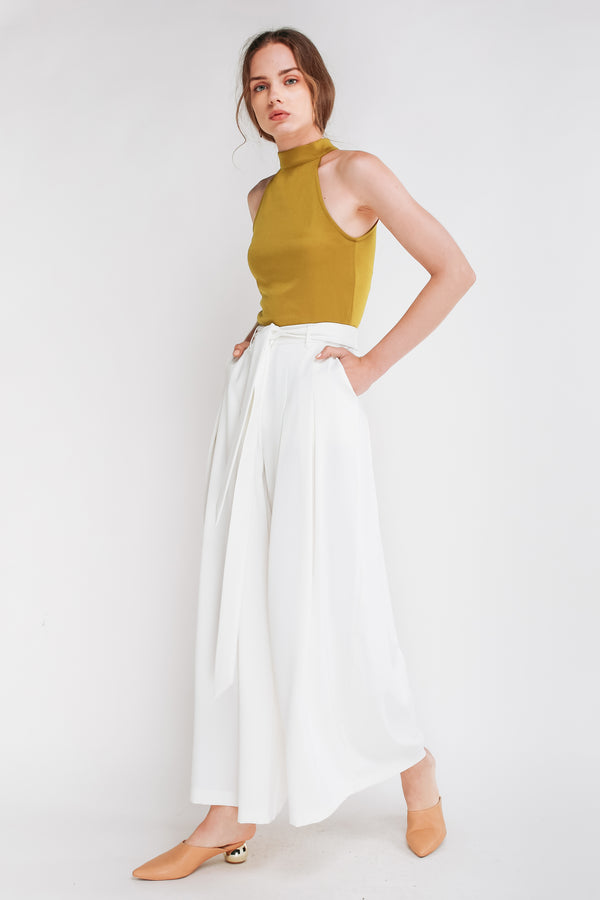 Tie Front Wide Leg Palazzos In White