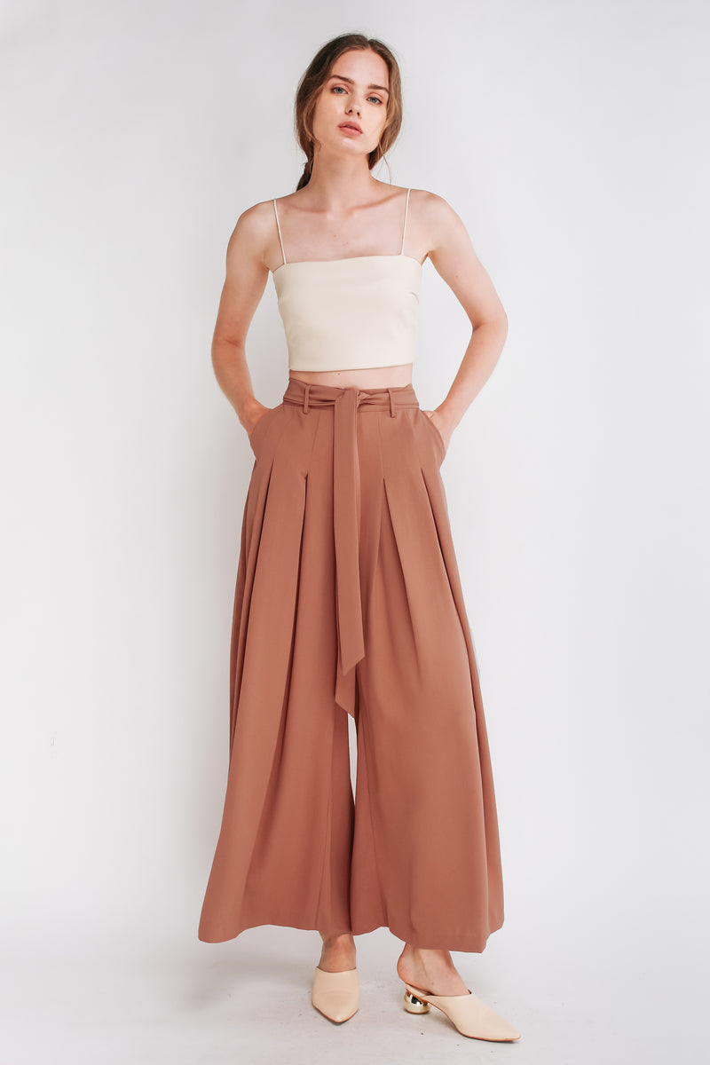 Tie Front Wide Leg Palazzos In Rose pink