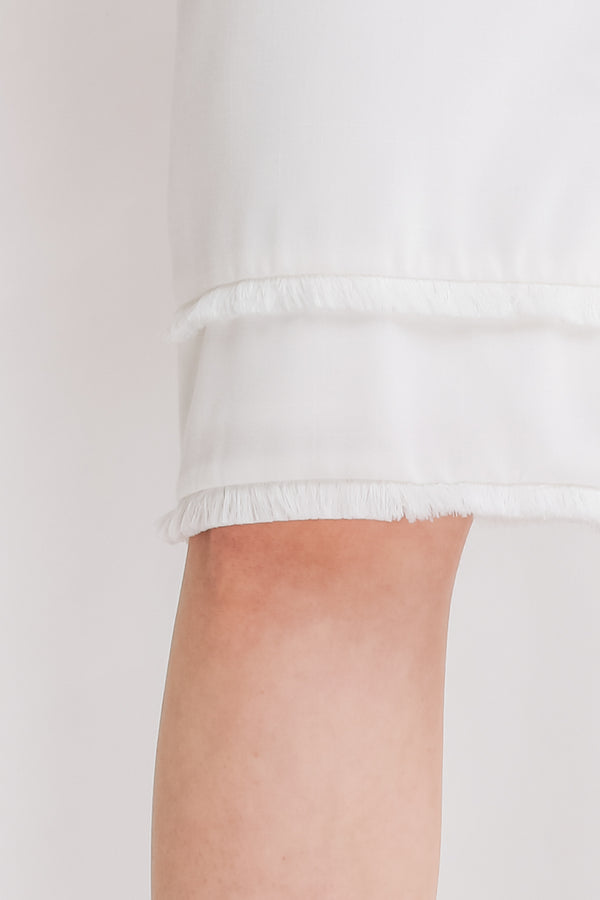 Front Slit Midi Dress W Fringe Detailing In White