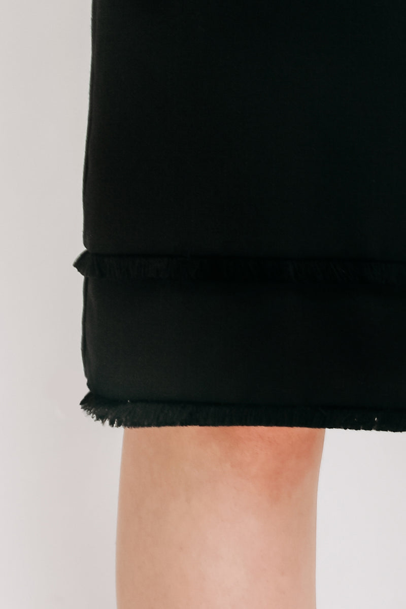 Front Slit Midi Dress W Fringe Detailing In Black